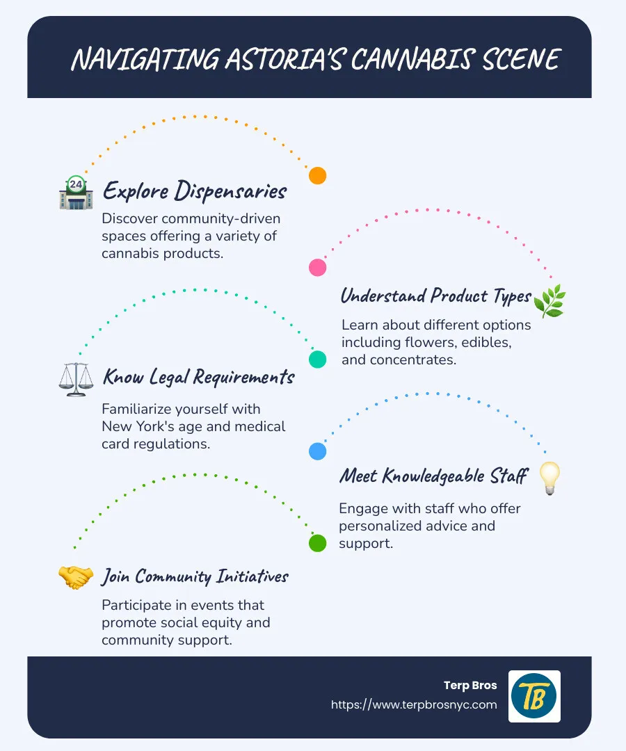Astoria Cannabis Scene Quick Guide - astoria dispensary infographic infographic-line-5-steps-blues-accent_colors