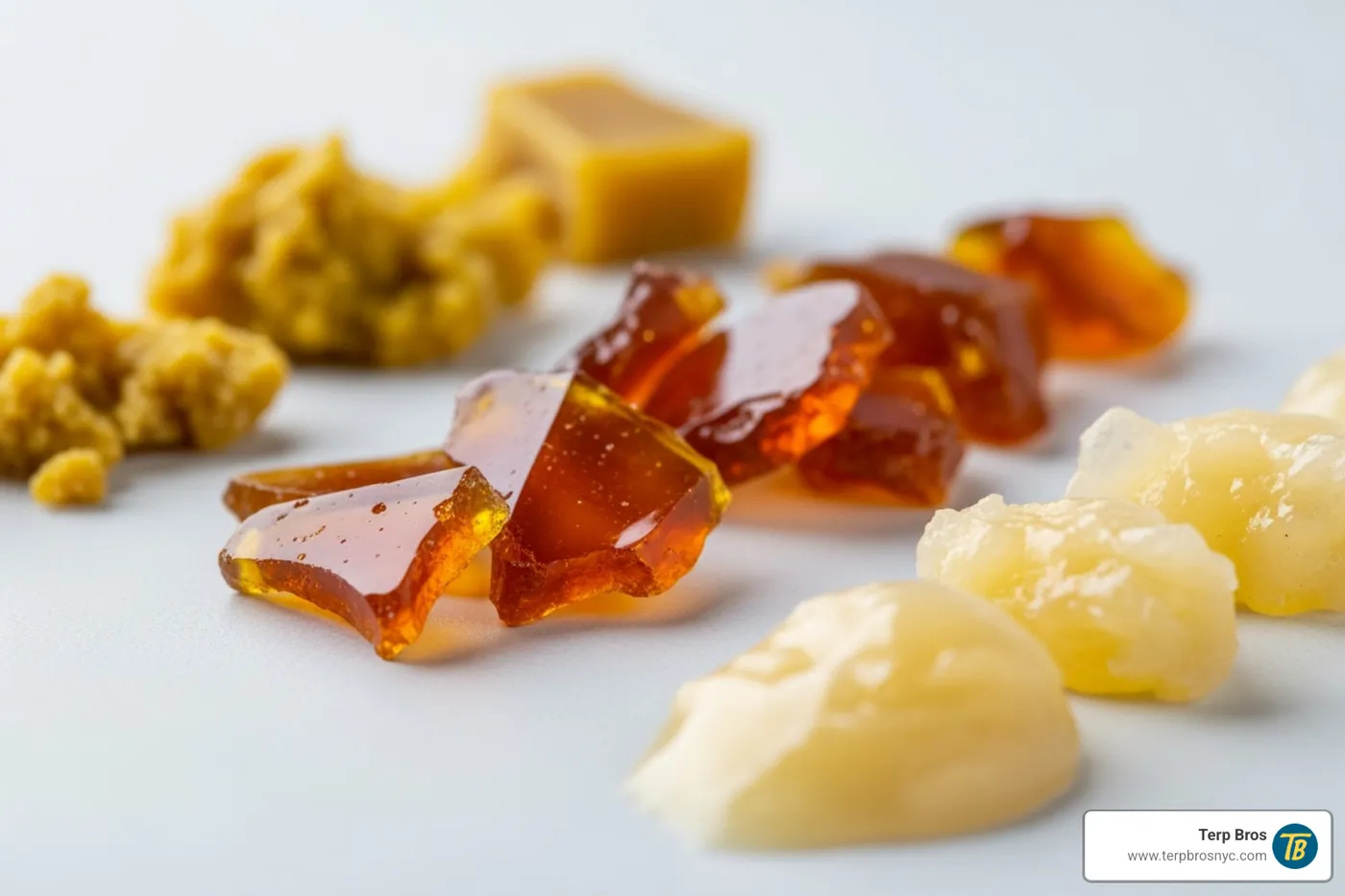 Different cannabis concentrates including wax, shatter, and rosin. - 7/10 oil day