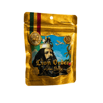 Lion Order half-ounce flower pouch, Bob Marley family brand