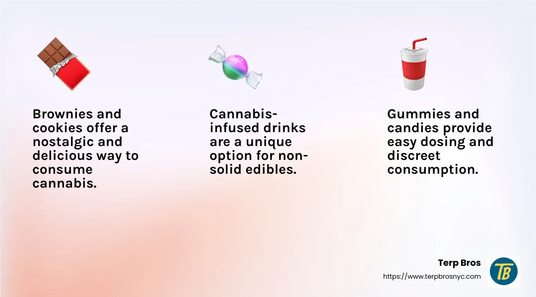 Cannabis edibles offer a wide range of options for every taste and preference. - edibles infographic 3_facts_emoji_light-gradient