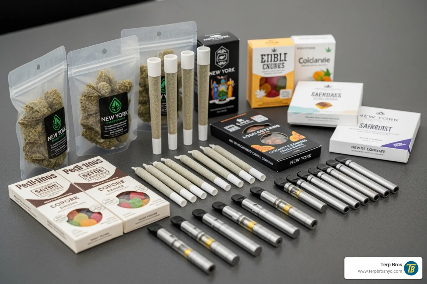 Assorted New York legal cannabis products on display. - brooklyn dispensary near me