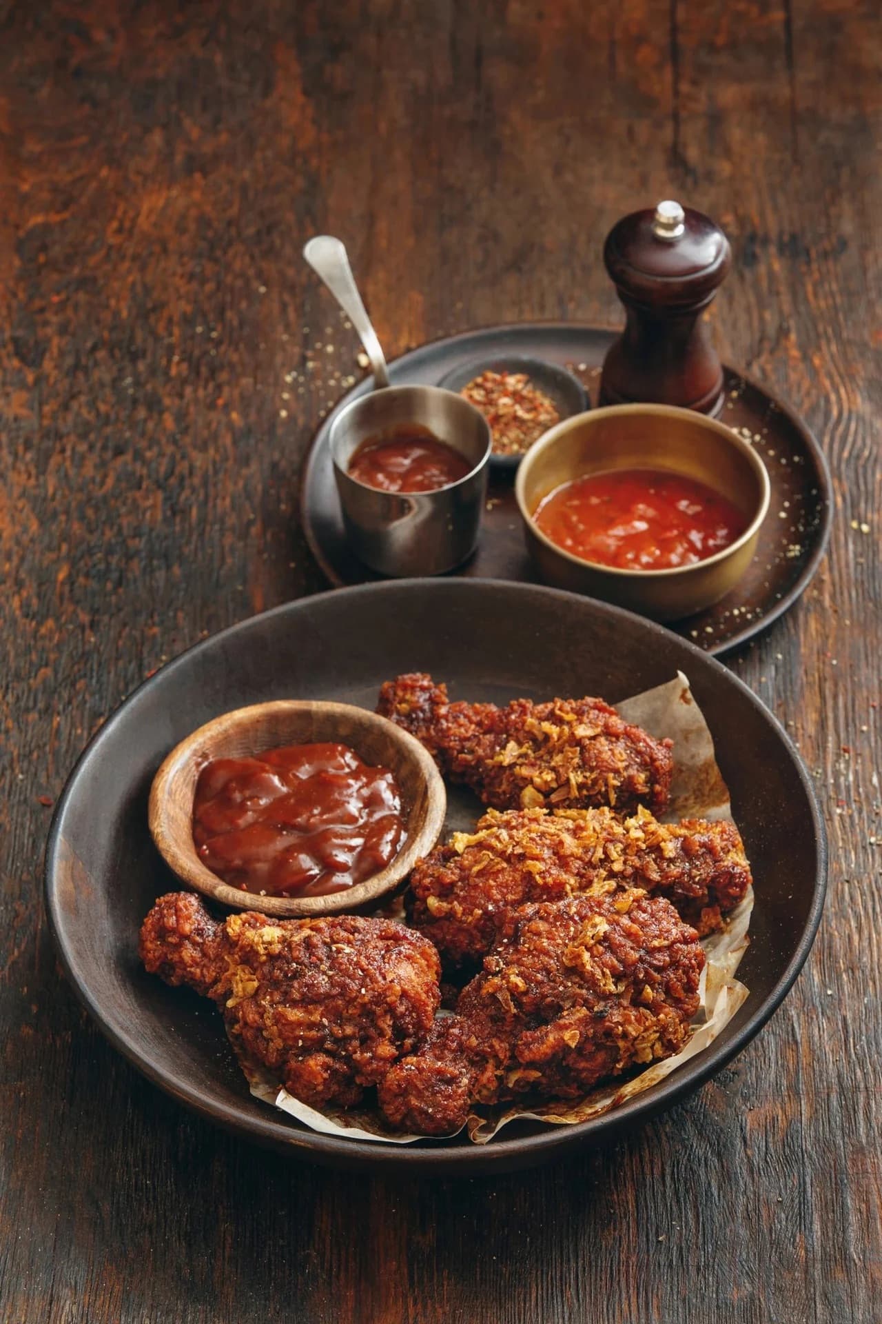 Hellfire Hot Chicken in Astoria, Nashville style fried chicken tenders with white bread, pickles, and coleslaw