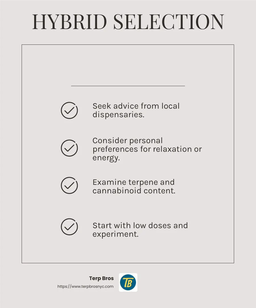 Choosing the Right Hybrid Strain - hybrid weed infographic checklist-light-beige