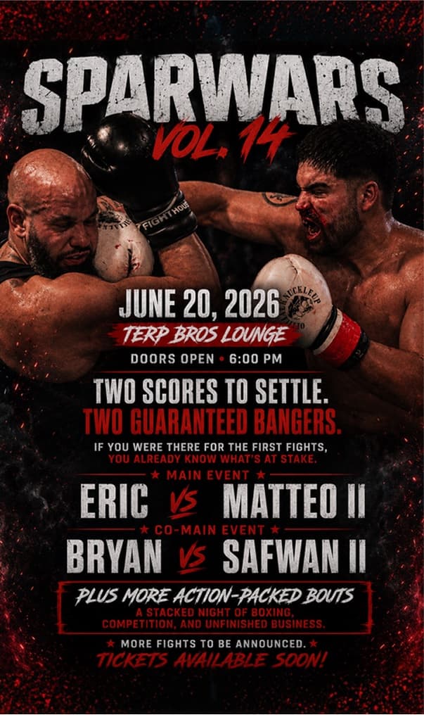 Sparwars Vol. 14 fight night poster at Terp Bros Ozone Park lounge on June 20th