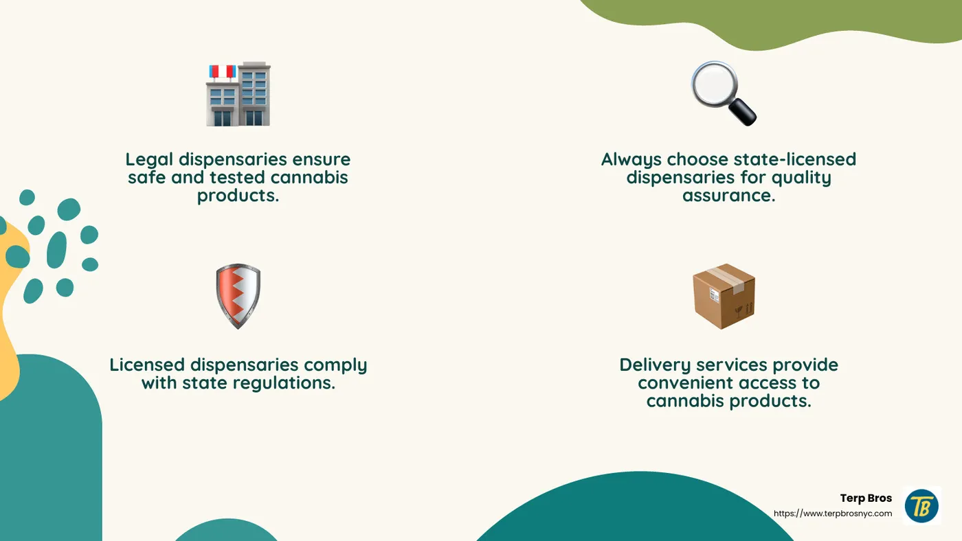 Legal dispensaries sell lab-tested, labeled products - Marijuana delivery near me infographic 4_facts_emoji_nature