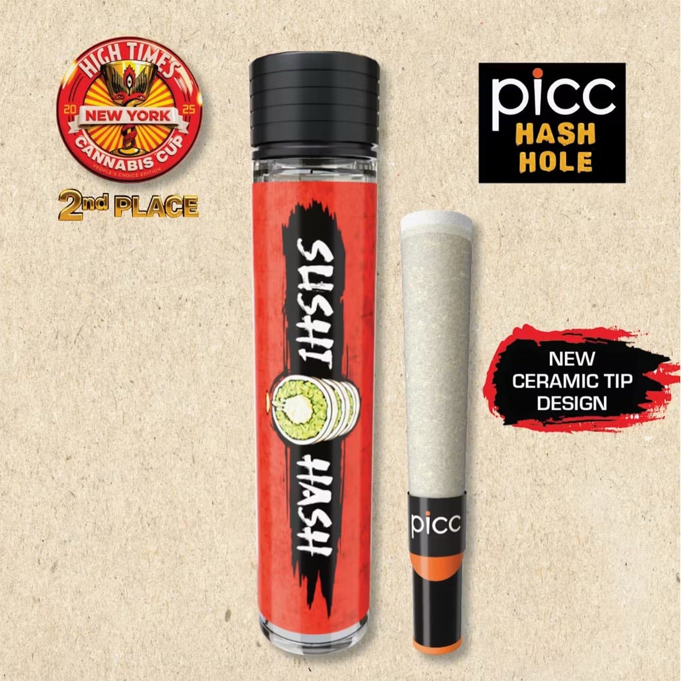 Picc Sushi Hash hash hole preroll with the new ceramic tip design, a 2025 High Times New York Cannabis Cup second place winner, at Terp Bros Astoria