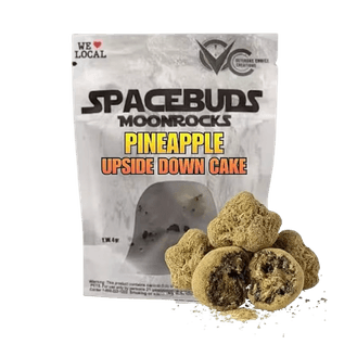 Space Buds Pineapple Upside Down Cake Moonrocks pouch with kief-coated nugs
