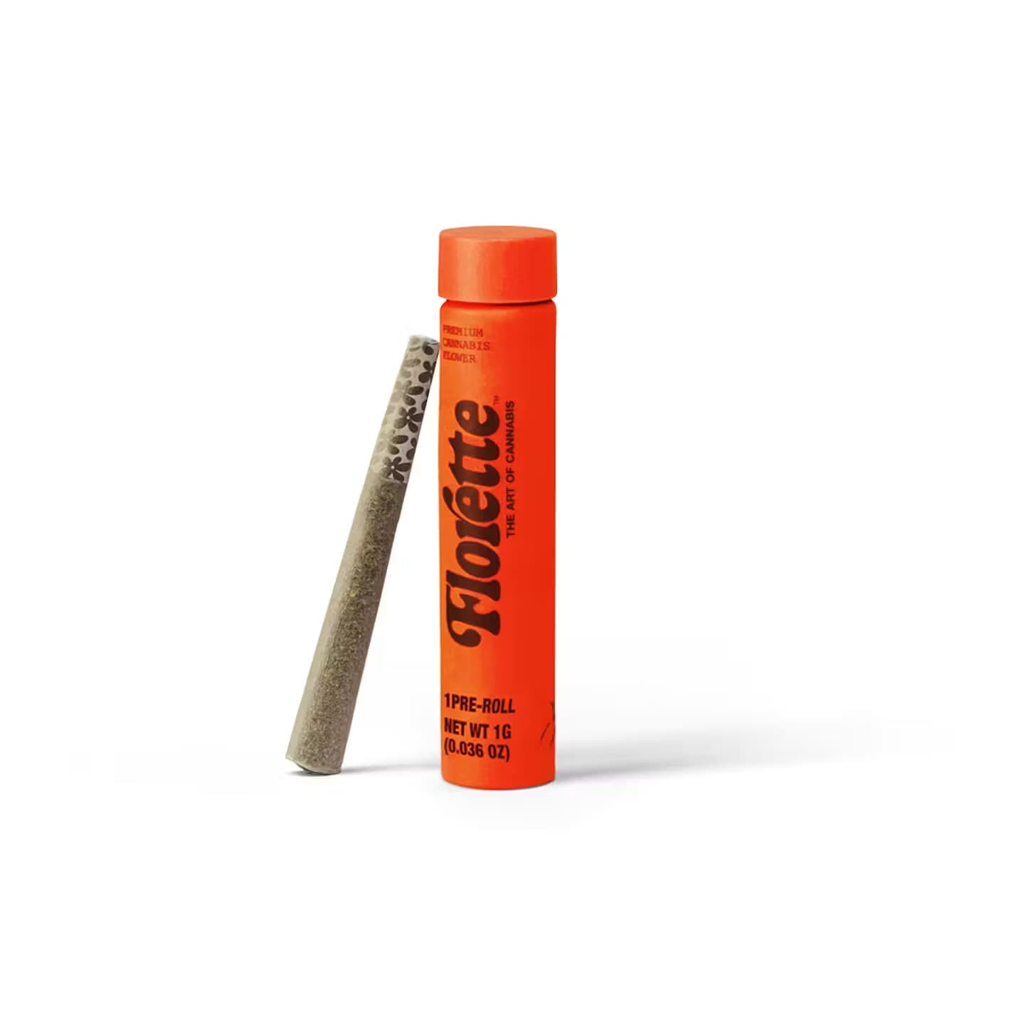 The same Florette 1g pre-roll in an orange tube, part of the new strain drop at Terp Bros Astoria