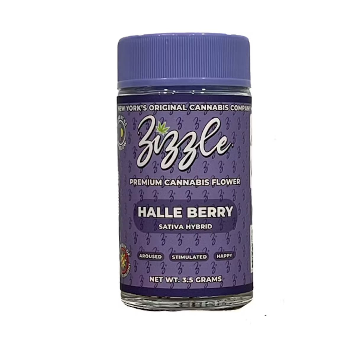 Zizzle Halle Berry premium cannabis flower jar in purple, a sativa hybrid eighth new at both Terp Bros locations