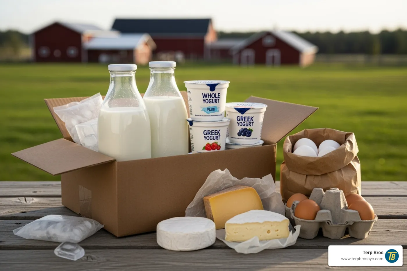 Goodale Farms' dairy products in a delivery box - farms in riverhead