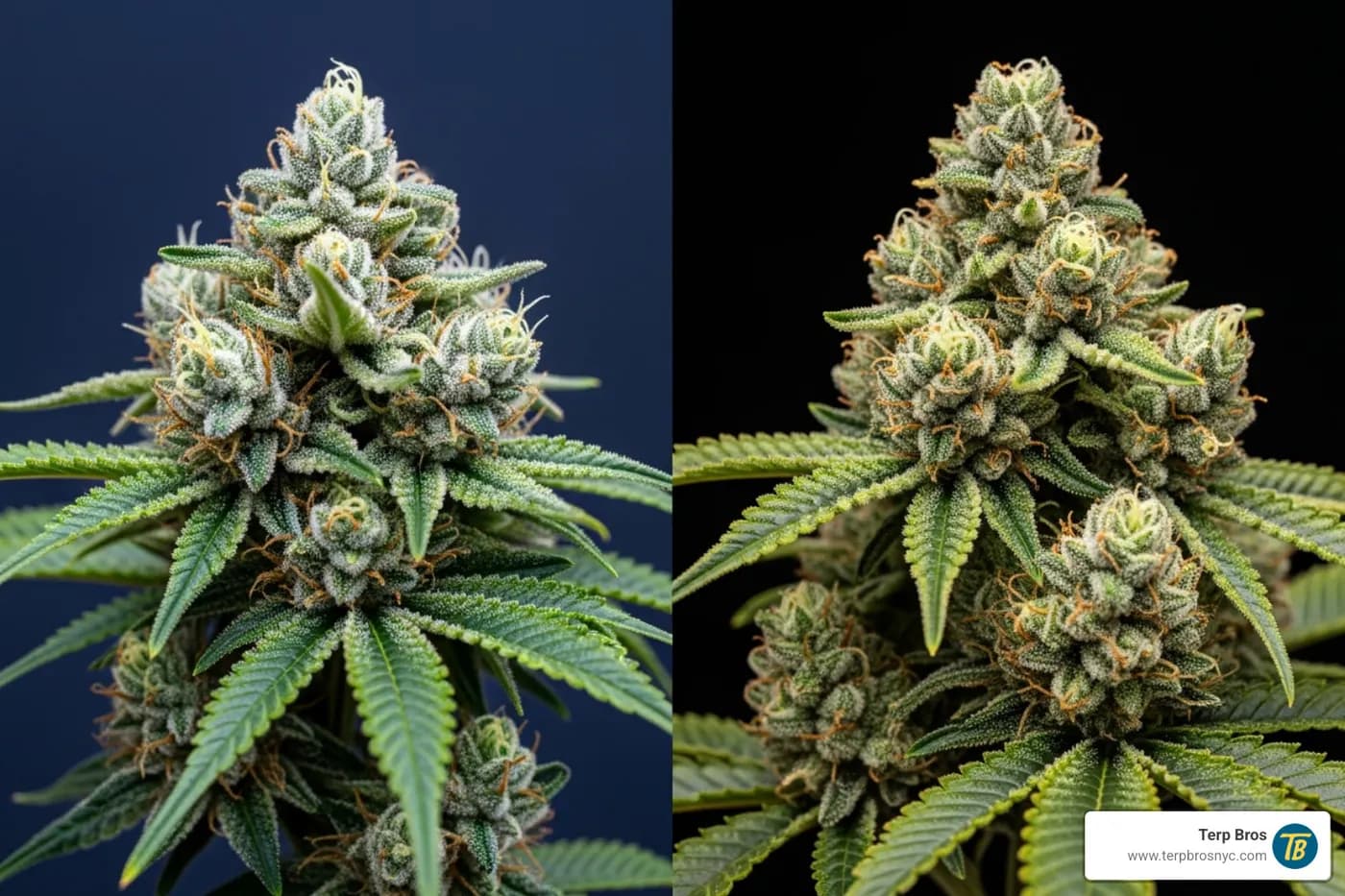 Blueberry and OG Kush parent strain flowers side-by-side - blueberry kush indica or sativa
