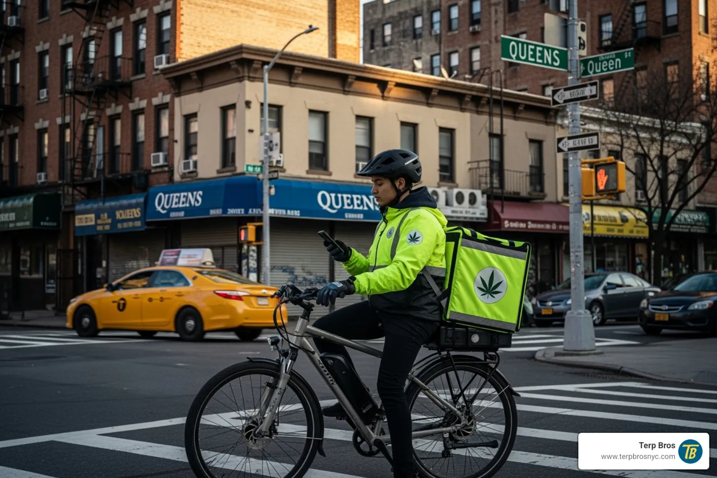 Terp Bros delivery driver on e-bike in Queens, NY - best cheap electric dab rig