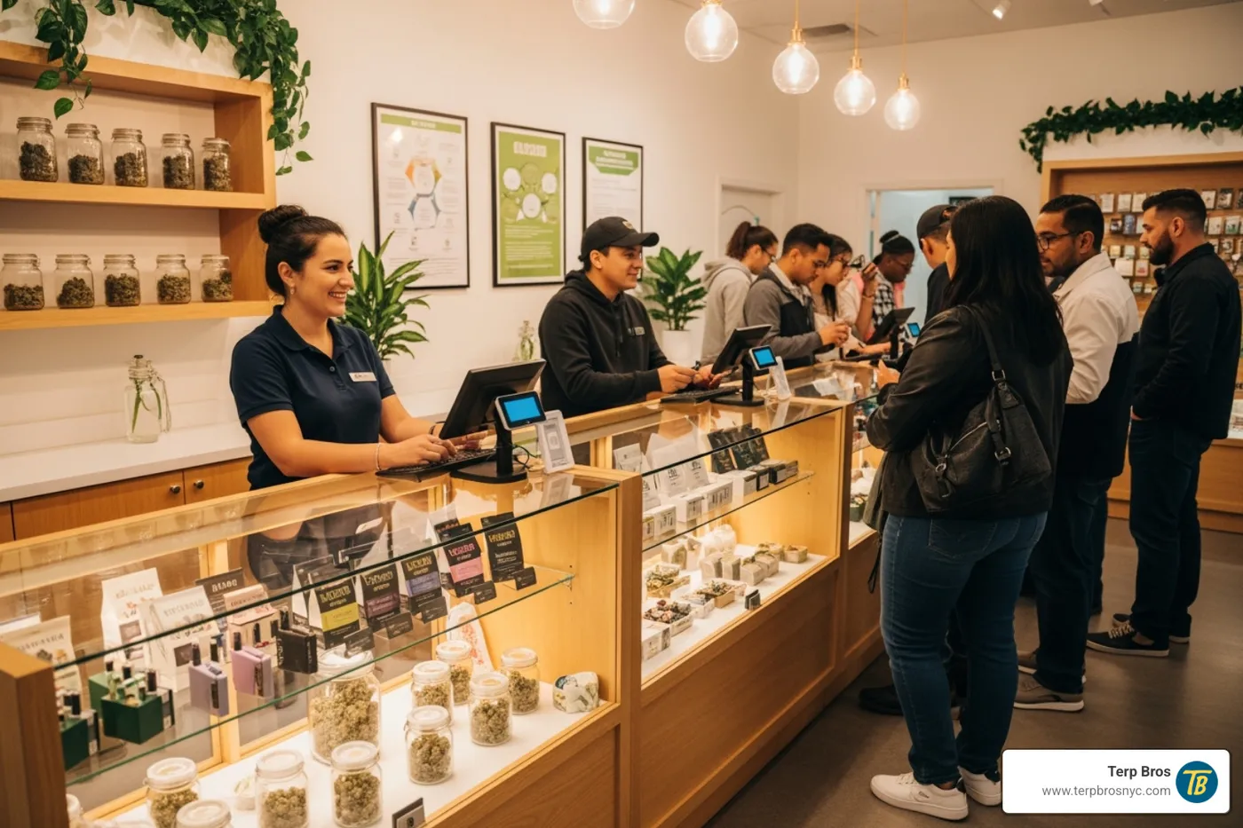A clean, well-organized display of various sealed cannabis product types compliant with NY regulations - dispensary near me within 5 mi