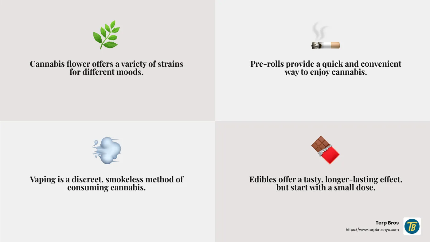 Navigating Product Options at Terp Bros - legal dispensary astoria infographic 4_facts_emoji_grey