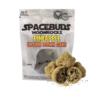 Space Buds Pineapple Upside Down Cake Moonrocks pouch with kief-coated nugs