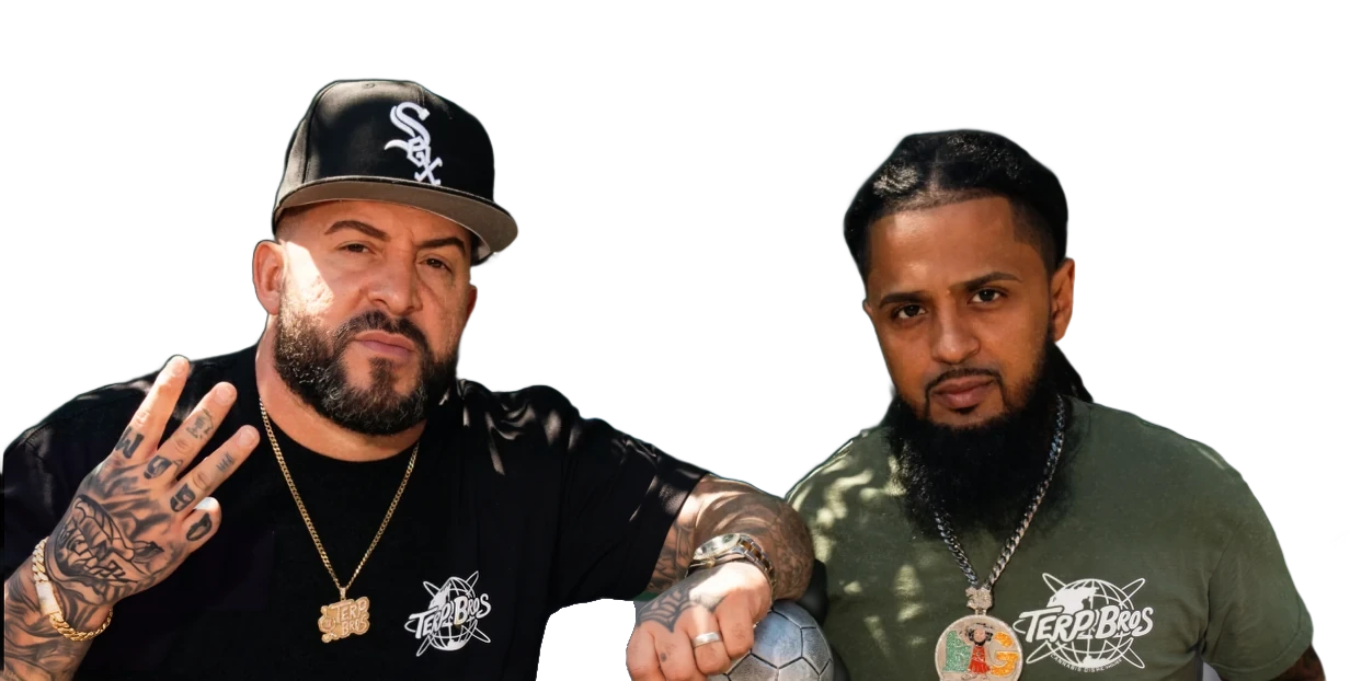 Terp Bros co-founders on the block, one holding up three fingers for three years